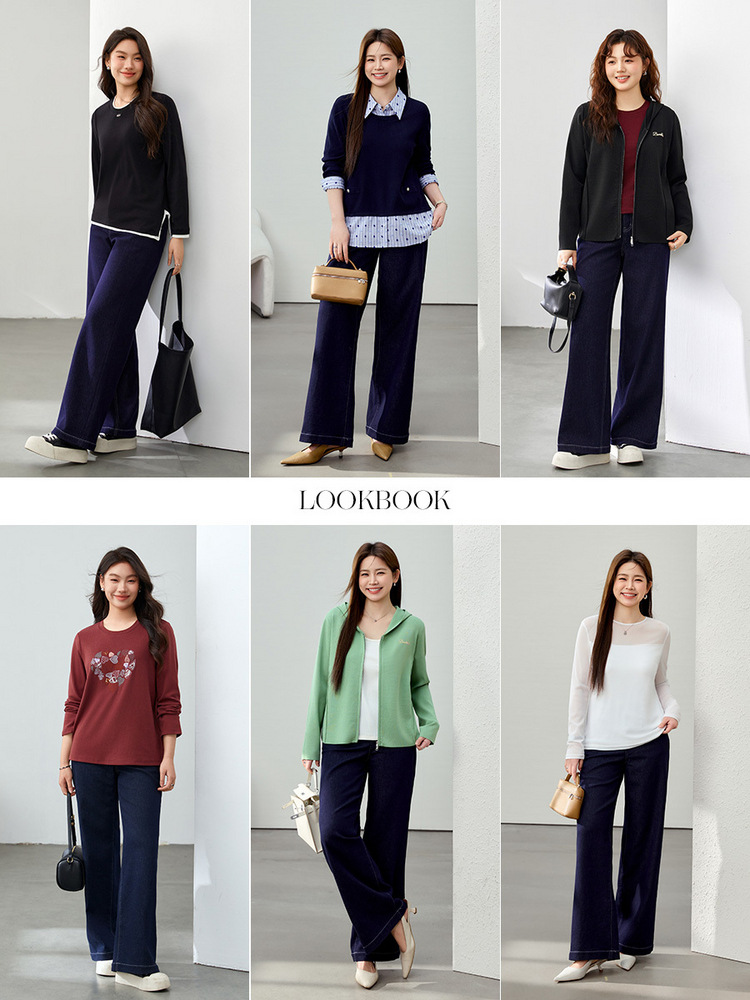 [Not easy to fade straight tube wide leg jeans] slim show plus size women's fat mm2025 spring new