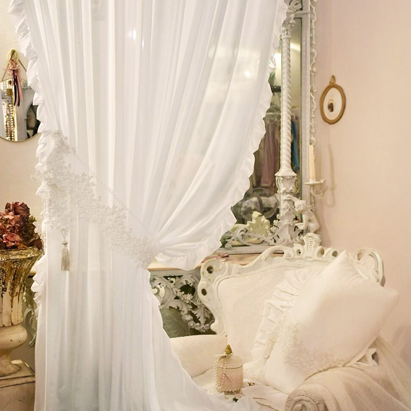 French-Style Light Luxury Princess Pure White Modern High-End Sheer Curtains for Living Room and Bedroom, Light-Transmitting but Not See-Through