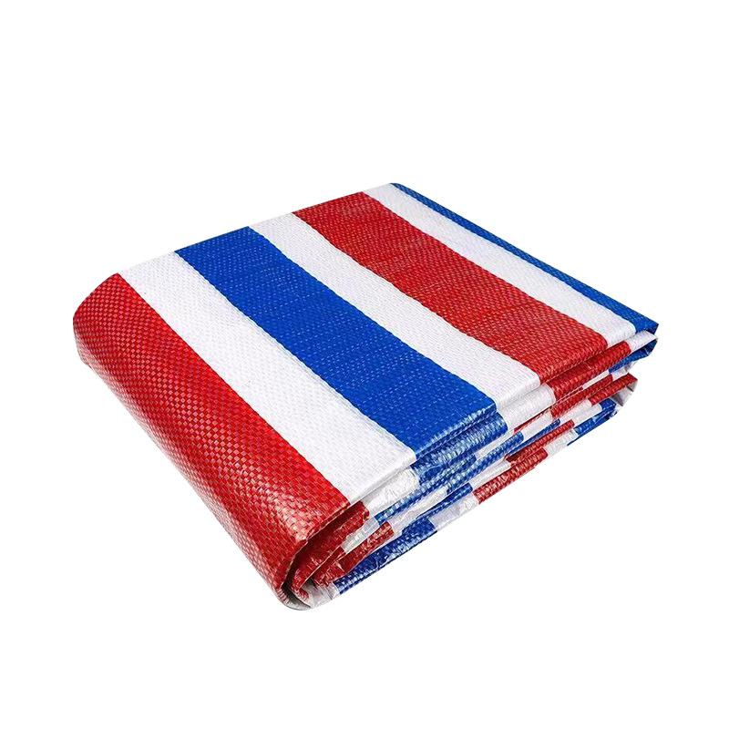 Manufacturer Color Strip Cloth Double Film Tarpaulin Thickeneded Waterproof Rainproof Sunshade Decoration PE Plastic Cloth Wholesale Three-color Strip