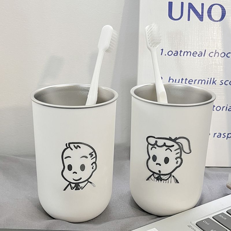 Brushing Teeth and Mouthwash Couple Mouthwash Cup 304 Stainless Steel Cup High-Looking Cute Cartoon Travel Size Wash Cup