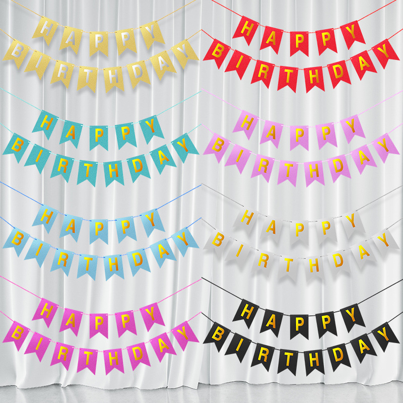 Супер блестящий флажок 'С днем рождения', кросс-бордерный декор вечеринки, треугольный флаг