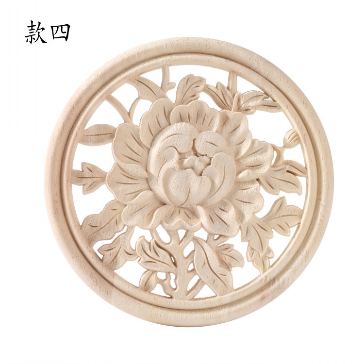 Dongyang Wood Carving Solid Wood Applique European Furniture Patch Wooden Long Round Flower Piece Manufacturer Direct Sales Wholesale and Retail
