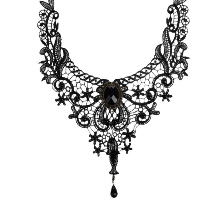 Europe and the United States exaggerated fashion lace necklace black rose flower gem pendant necklace manufacturers wholesale