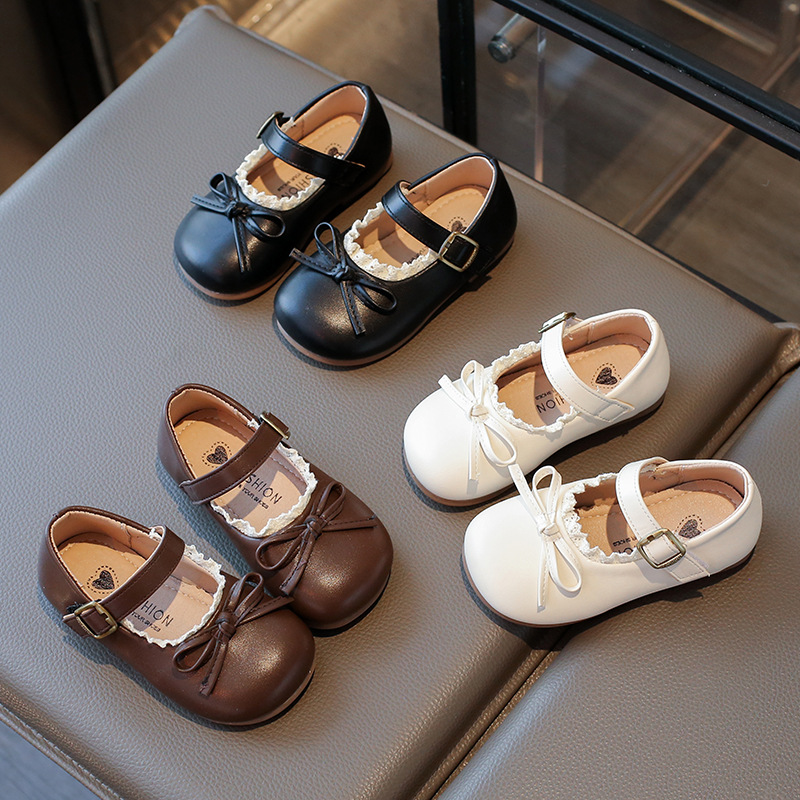 Маленькие кожаные туфли для детей 2025 весна и осень, новые корейские стильные универсальные туфли с бантом для девочек