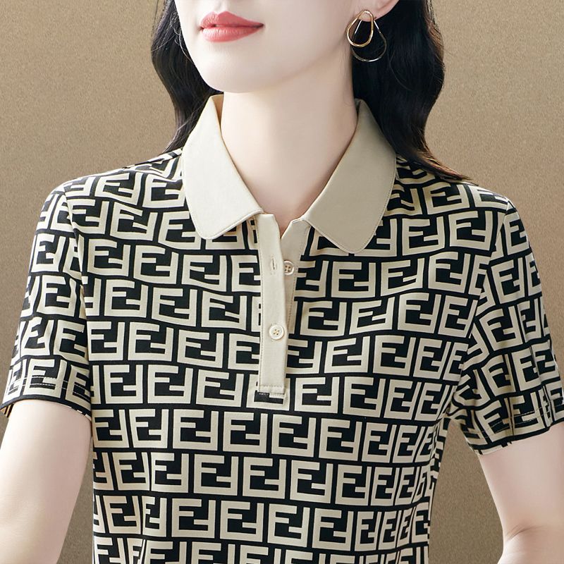 Women's Summer 2024 New Loose Slimming Polo Shirt Women's Printed Top