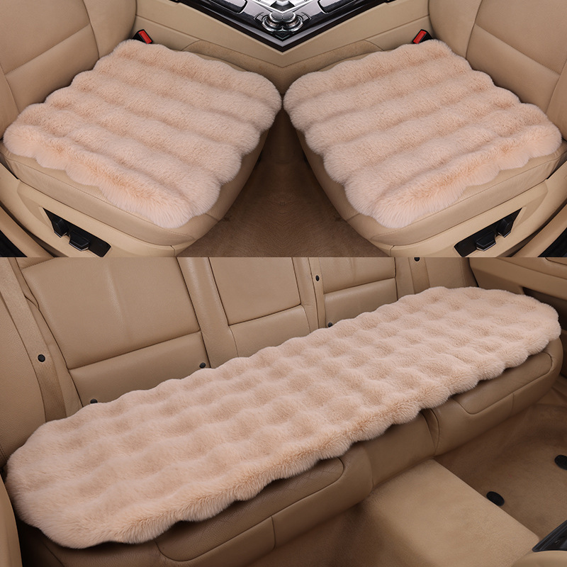 temu Amazon Car Cushion Winter New Bubble Bubble Velvet Car Cushion Rabbit Plush No Backrest Three-Piece Set