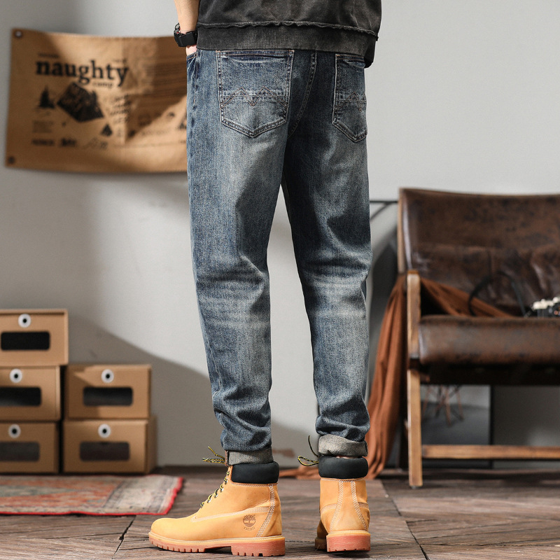7300# plus size men's autumn new big cow style jeans men's O-type retro skinny jeans