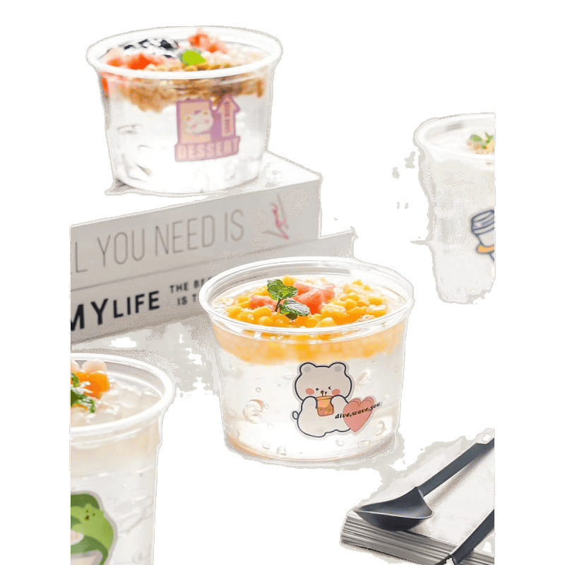 Trendy Pet Disposable Bowl for Ice Jelly, Commercial Disposable Cold Drink Cup, Ice Jelly Box, Stall Packaging Box, Special Bowl