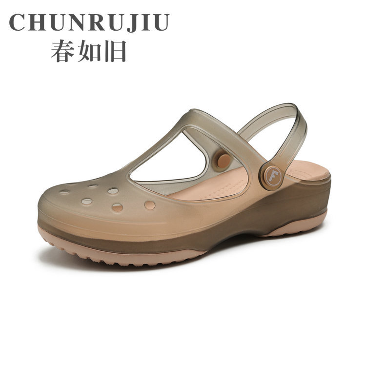 Mary Jane Hole Shoes Women's Beach Shoes EVA Sole TPU Upper Non-Slip Eco-Friendly Eco-Friendly Jelly Sandals Nurst Shoes