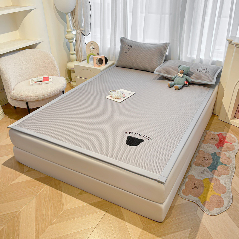 Summer Ice Bean Cooling Mat, Thickened Upgraded Version, Patchwork Embroidered Fitted Sheet, Cooling Sensation, Home Use Three-Piece Linen Set