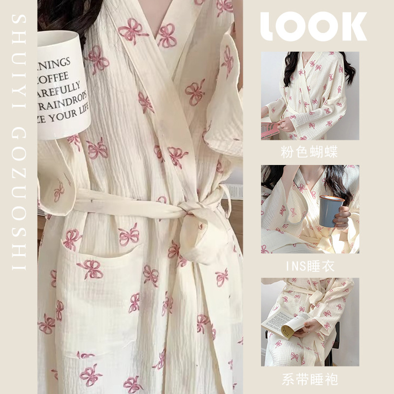Новые весенние и осенние пижамы для женщин, корейский стиль, простой и удобный ночной халат