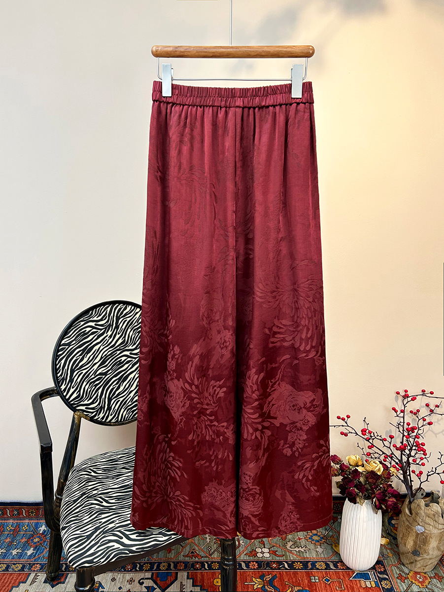 2025 Spring New Chinese Tassel Pants National Style Atmospheric Wide Leg Pants Jacquard Simple Fashion Casual Pants