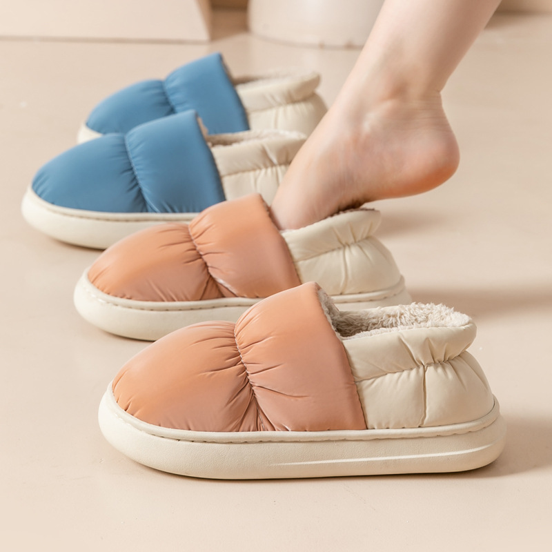 Down Cloth Bag and Cotton Shoes for Women's Home Use Cotton Slippers Indoor Home Dormitory Men's Velvet Thickeneded Confinement Shoes Warm