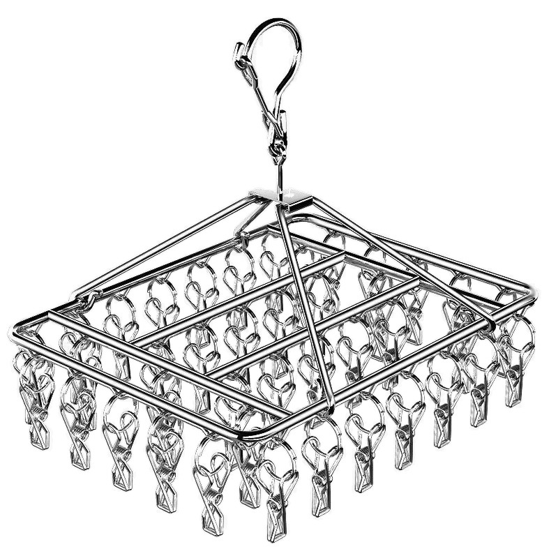 Sock Drying Rack with Multiple Clips, Windproof Household Stainless Steel Clothespin, Multifunctional Hook Hanger for Drying Socks