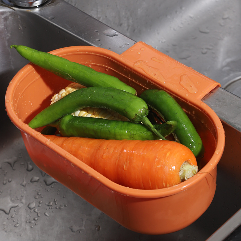 Draining basket Basin kitchen multi-functional vegetable washing basket fruit rice washing drain basket plastic basin punch-free hook basket