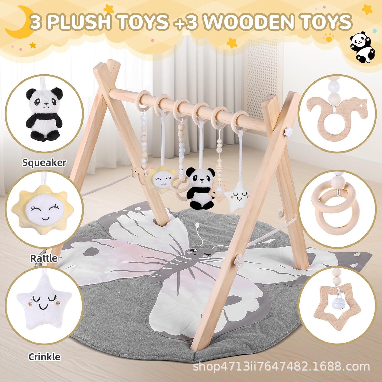 Decorative Nordic Style Wooden Fitness Equipment Ornaments Newborn Baby Baby Fitness Rack Toy Bell Fitness Rack
