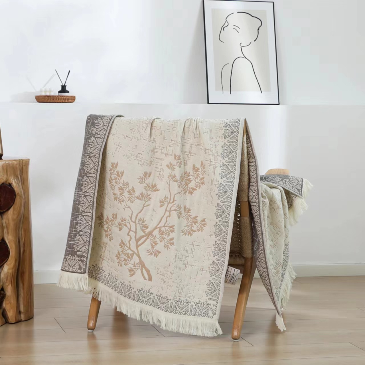 Foreign Trade Hemp Bath Towels Can Be Ordered with Logos, 4-Layer Gauze Jacquard Cotton Plus Hemp, Soft and Breathable Bath Towels