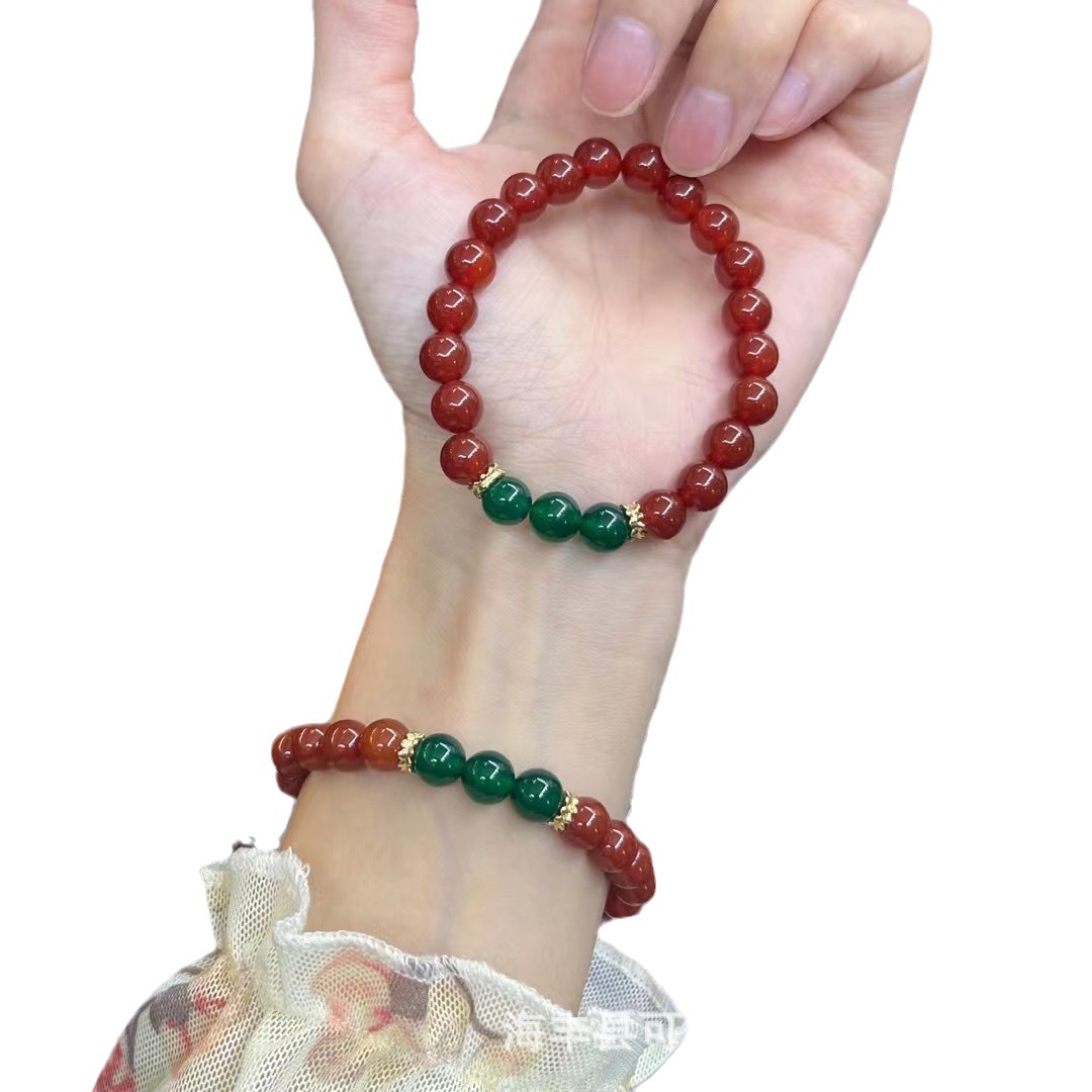 Natural Red Agate Bracelet South Red Bracelet Green Agate with Beads Summer Fashion Birthday Gift Live Wholesale Jade
