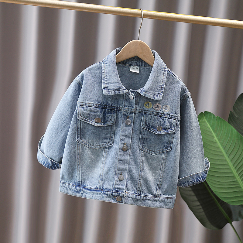 Girls' Denim Coat Western Style Embroidered Baby Long Sleeve Top 2025 Spring and Autumn New Children's Small and Medium-sized Children's Jacket