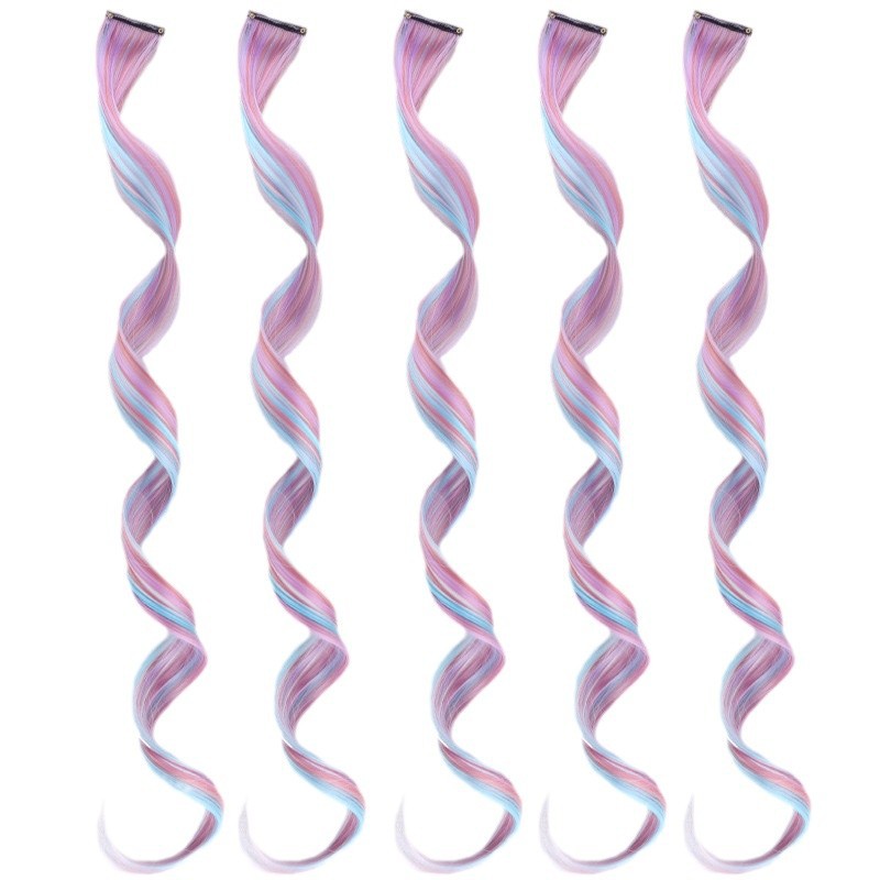 Cross-border European and American wig women's ear color mixing card color gradient clip seamless hair straight curly hair