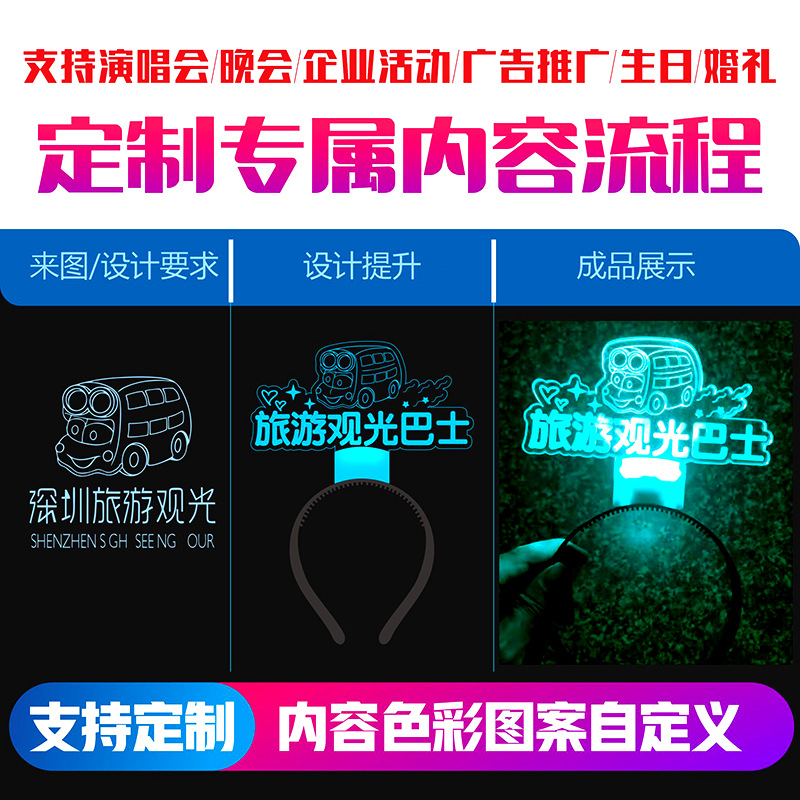 Concert Should Aid Luminous Hair Band LED Text Acrylic Name Lighting Light Plate Headband Headwear Hair Card Customization