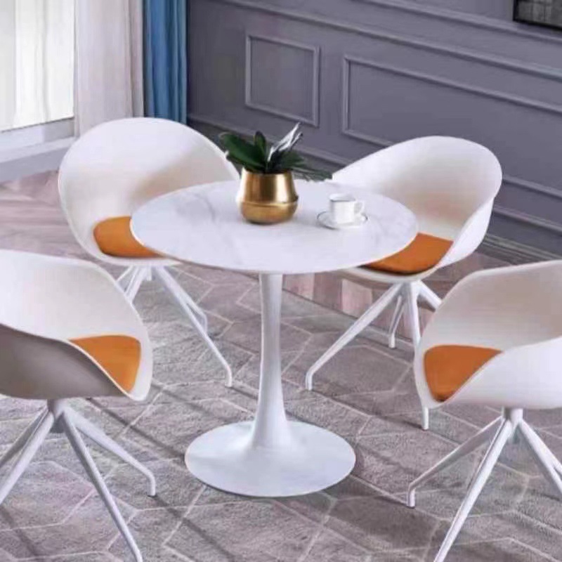 Ins Style Tulip Small Round Table Commercial Negotiation Table Coffee Milk Tea Shop Table Simple White Slate Dining Table