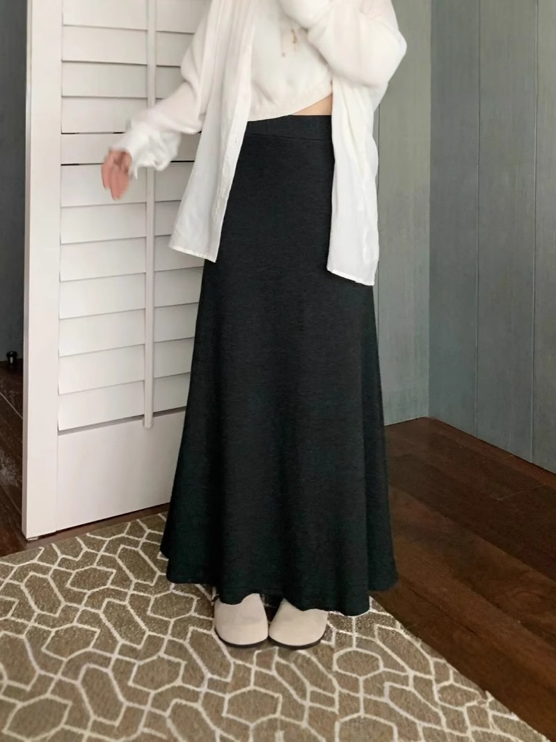 Summer Grey Hip Skirt Skirt Women's 2025 Spring and Autumn New Retro Slim High Waist Pendant Flesh-Covering Long Skirt