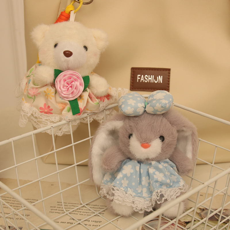 New 4inch Yarn Skirt Rabbit Yarn Skirt Bear Pendant Plush Toy Keychain Pendant Doll Manufacturer Wholesale