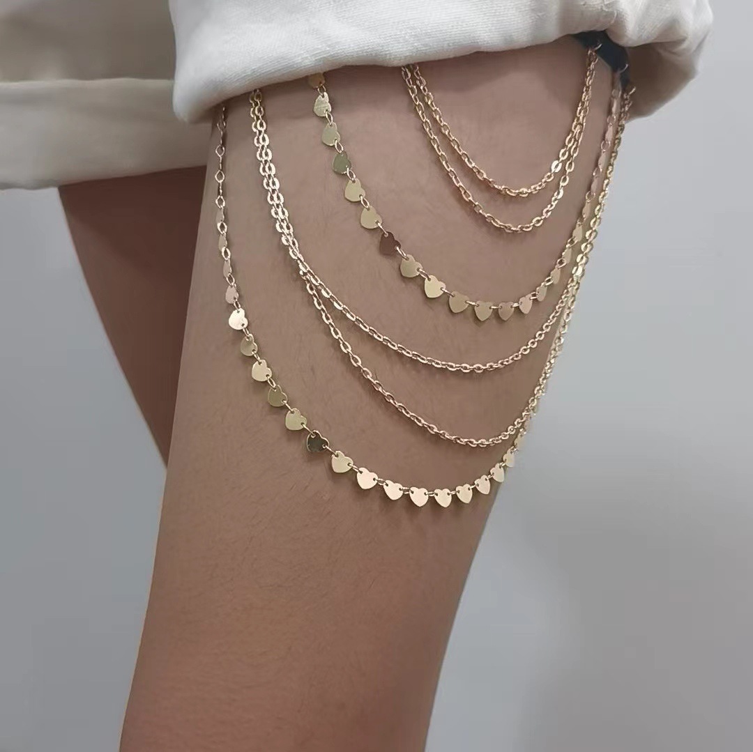 Europe and the United States cross-border jewelry sexy flash diamond elastic belt thigh chain women's personality sweet cool pearl chain beach leg ornaments