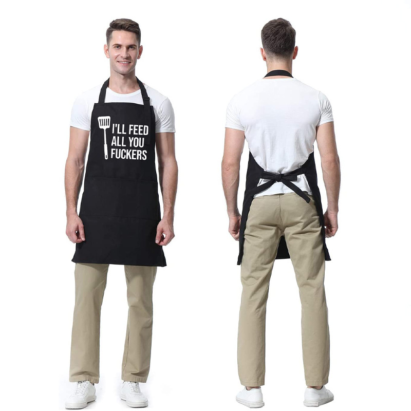 Amazon Apron for Men and Women Couples Kitchen Barbecue Cross-Border Export Logo Letter Printed Apron Restaurant Work Clothes