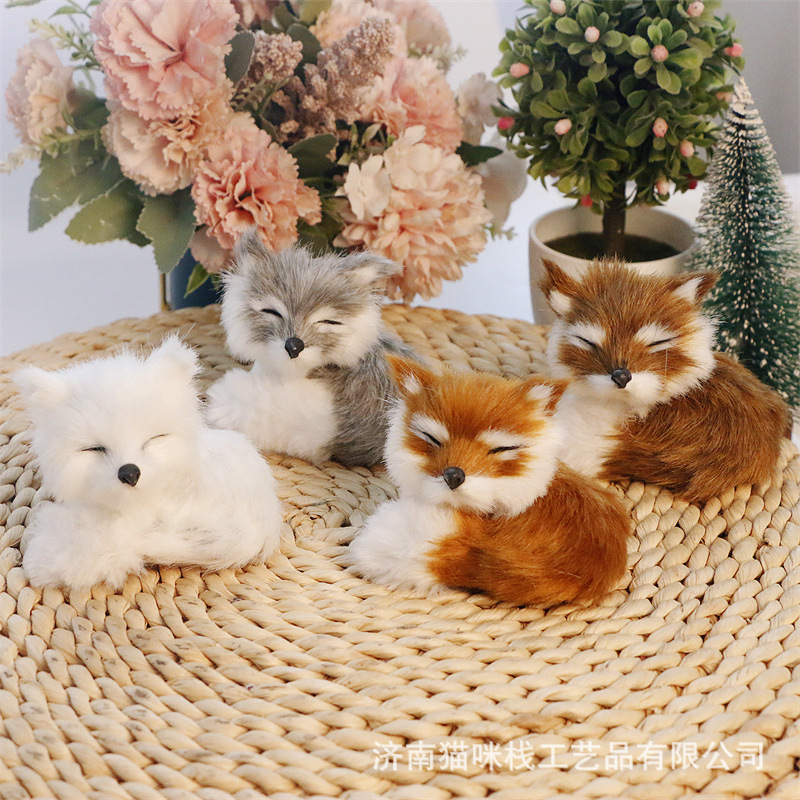 Simulation small Fox animal model static ornaments wool-like Crafts gift shop small gift birthday gift Fox