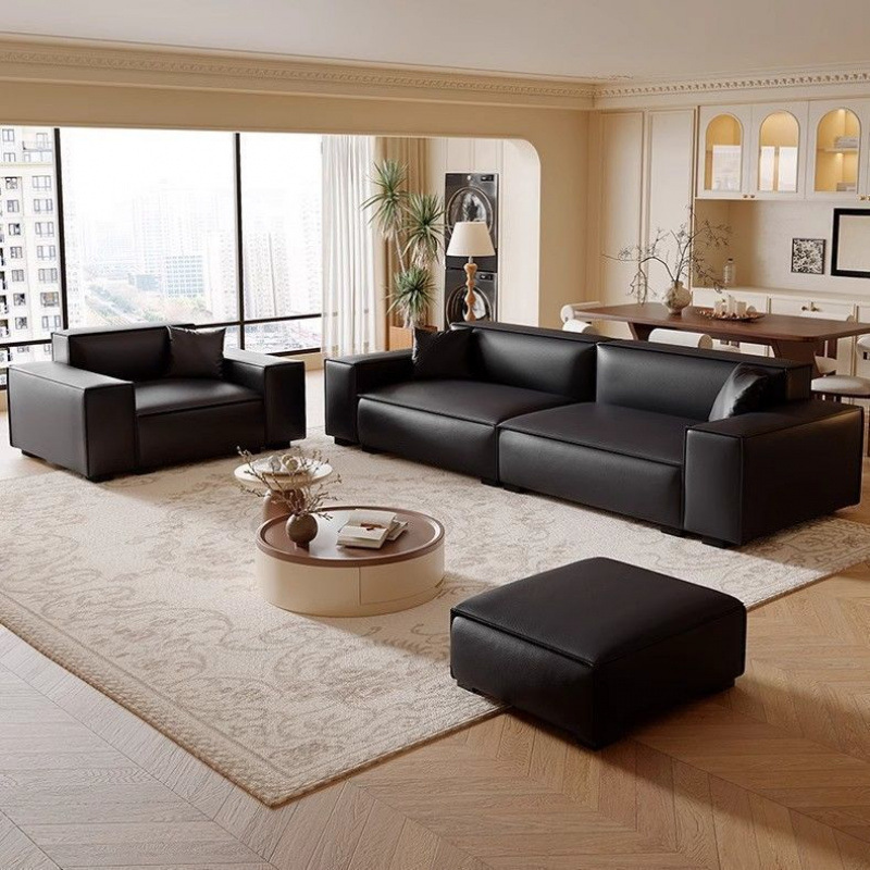 Итальянский минималистичный диван, для маленькой квартиры, из кожи, большой черный диван