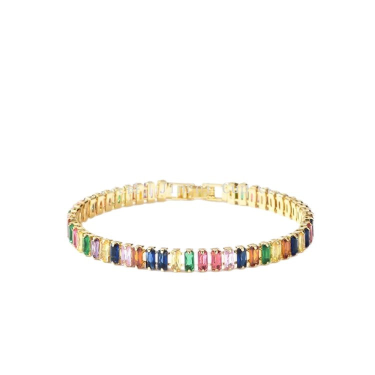 European and American Light Luxury Style Fashion Personality Bracelet Micro-Inlaid with Diamonds, Colorful Zircon, Trendy Full Diamond Bracelet, Elastic Open-Ended