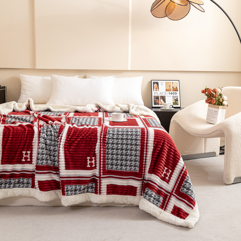 2025 New Drafted Printed Lamb Fleece Thickened Cover Blanket Multi-purpose Blanket Cross-border Four Seasons General Office