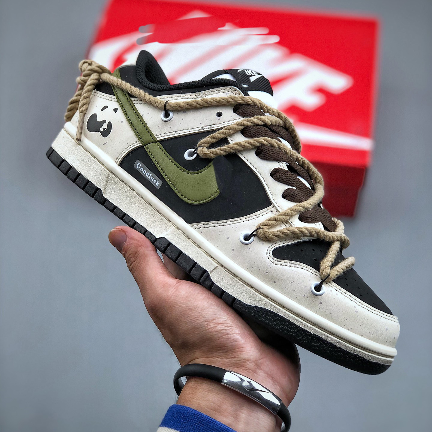 Pure Original Dunk Blueberry Cheese Red Panda Splash Ink Distressed Hemp Rope Deconstructed Low-Top Sneakers Couple Casual Sports Shoes