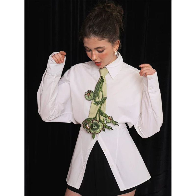 Heavy Embroidery Plant Tie Knot-Free Shirt Accessories Designer Niche Matchinging