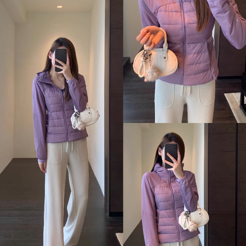 Source Factory Lulu Same Style Sports down Jacket 90 White Duck down Slim Running Lightweight Fitness Hooded Jacket Winter