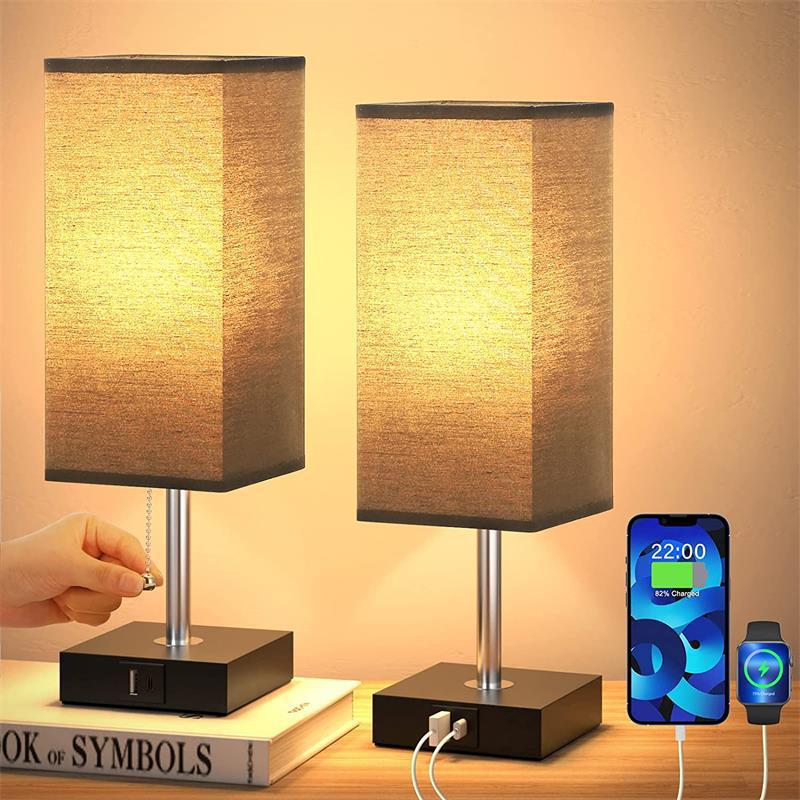 Cross-border exclusive for Amazon square fabric desk lamp zipper switch A + C USB functional study lamp bedside lamp