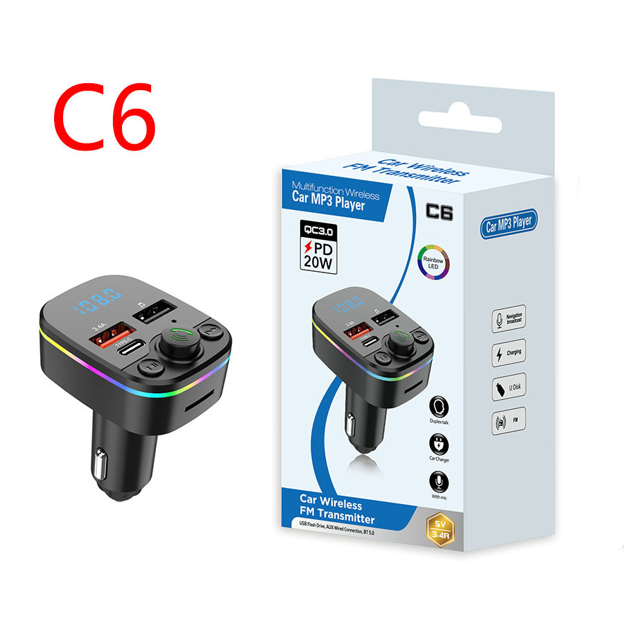 Cross-border C4 car Bluetooth MP3 hands-free call card playback FM transmitter 3A Bluetooth car charger source factory