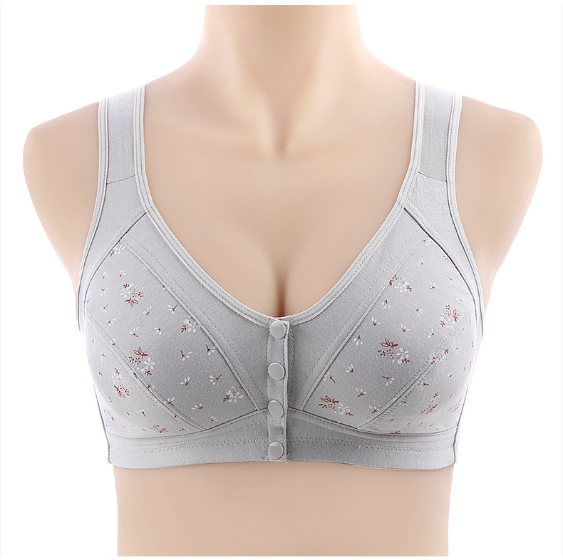 2024 New Middle-Aged and Elderly Bras, Mother's Intimates, Pure Cotton, No Rims, Front Buckle Vest-Style Push-Up Bra for the Elderly