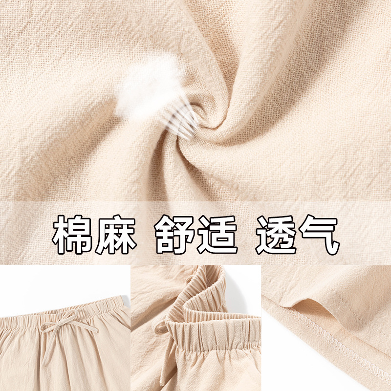 Cotton and Linen Shorts Summer Thin Large Size 100kg Fat mm High Waist Loose Slimming Look Elastic Waist Wide Leg Pants Versatile