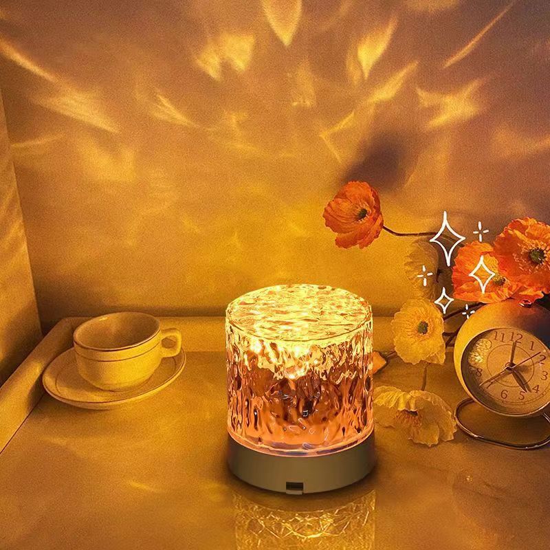 Cylindrical water ripple atmosphere lamp mood night light crystal rotating projection color bedroom bedside atmosphere small table lamp