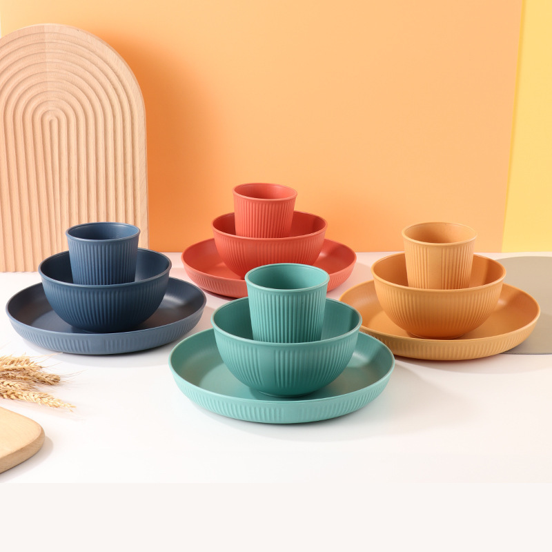 Столовая посуда из пшеничной соломки полосатая тарелка для салата суповая чаша водяной стакан офисный набор посуды