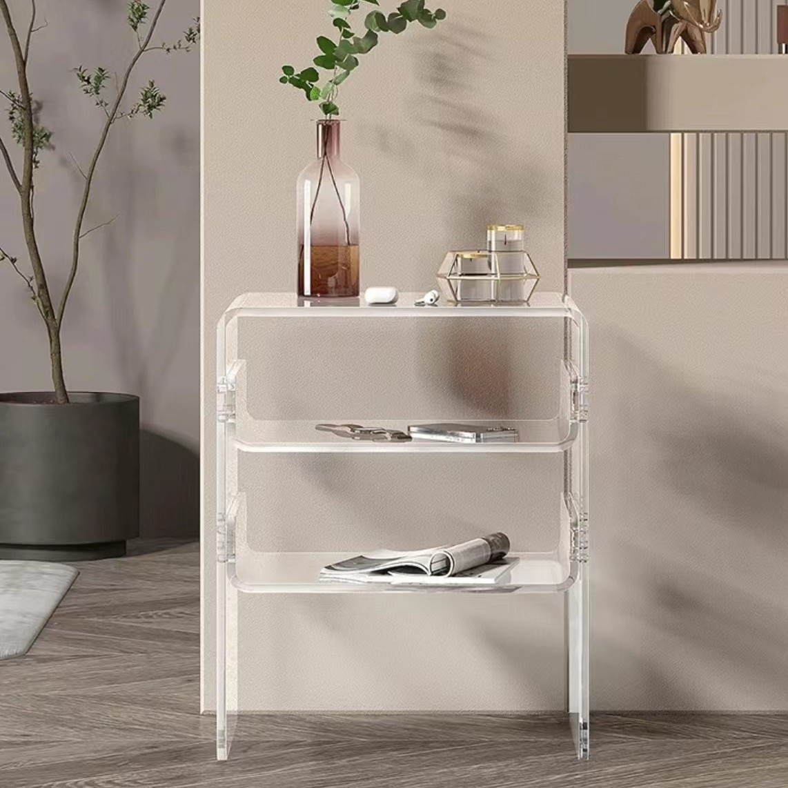 Acrylic Bedside Table Living Room Home Small Apartment Bedside Transparent Storage Cabinet Bedroom Side Table Small Table Storage Rack