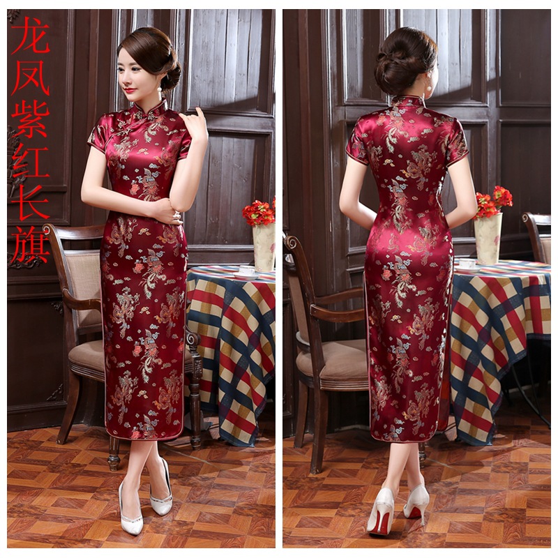 Autumn and Winter Short-Sleeved Long Cheongsam Improved Cheongsam for Women 2021 New Chinoiserie Retro Printed Cheongsam Chinese Dress