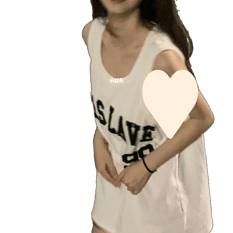 Summer Round Neck Student Mid-Length Retro Letter Print Loose Sleeveless Sports Vest T-Shirt Top Women's Ins Trend