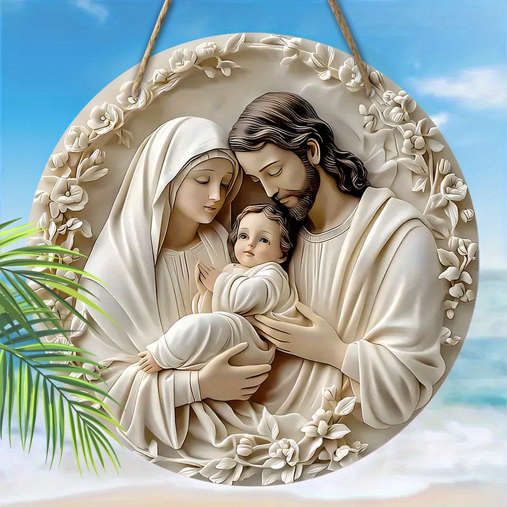 Cross-border Jesus Faith Warm Family Round Listing Festival Dress-up Window Glass Pendant