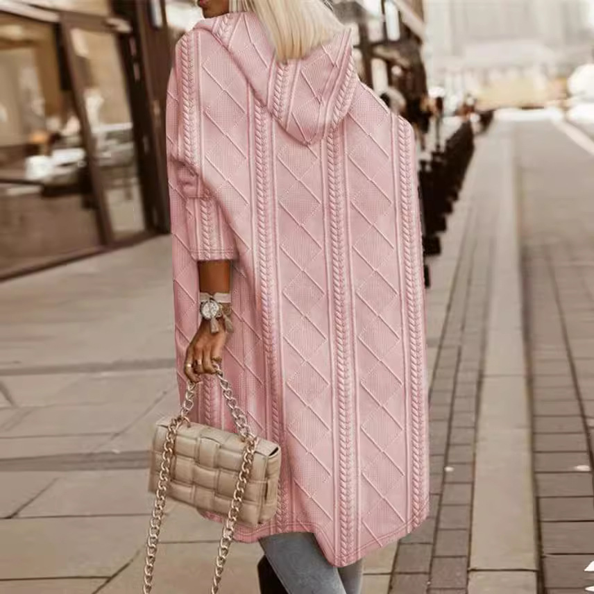 2023 autumn and winter new ladies foreign trade Europe and the United States cross-border Amazon twist texture hooded long trench coat