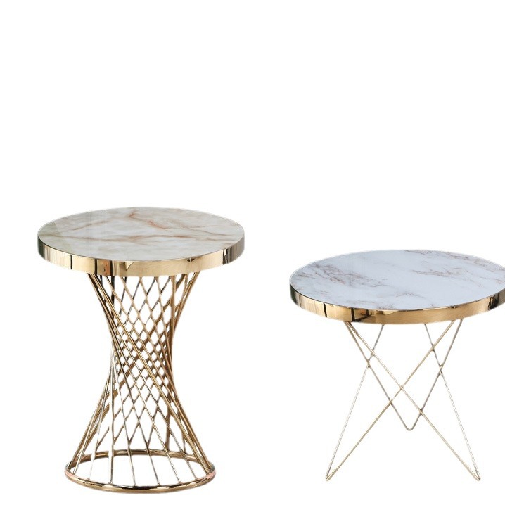 Twisted Waist Coffee Table Gold Plated Small Round Table Sofa Side Table Modern Simple Nail Art Shop Acrylic Slab Table