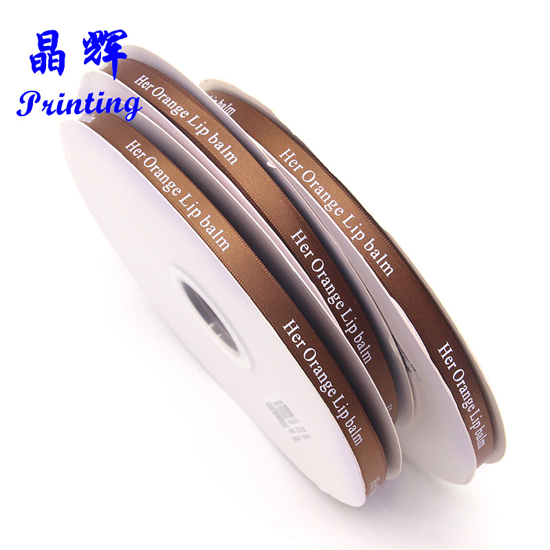 Jinghui Custom Ribbon logo Printing 1cm Polyester Belt Screen Printing English Letters Ribbon Garment Accessories